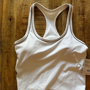 Danskin White piped crop sports tank longline long shelf padded bra NEW NWT